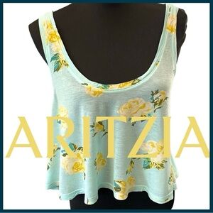 Aritzia Talula Pale Turquoise with Rose Print Crop Tank (M)